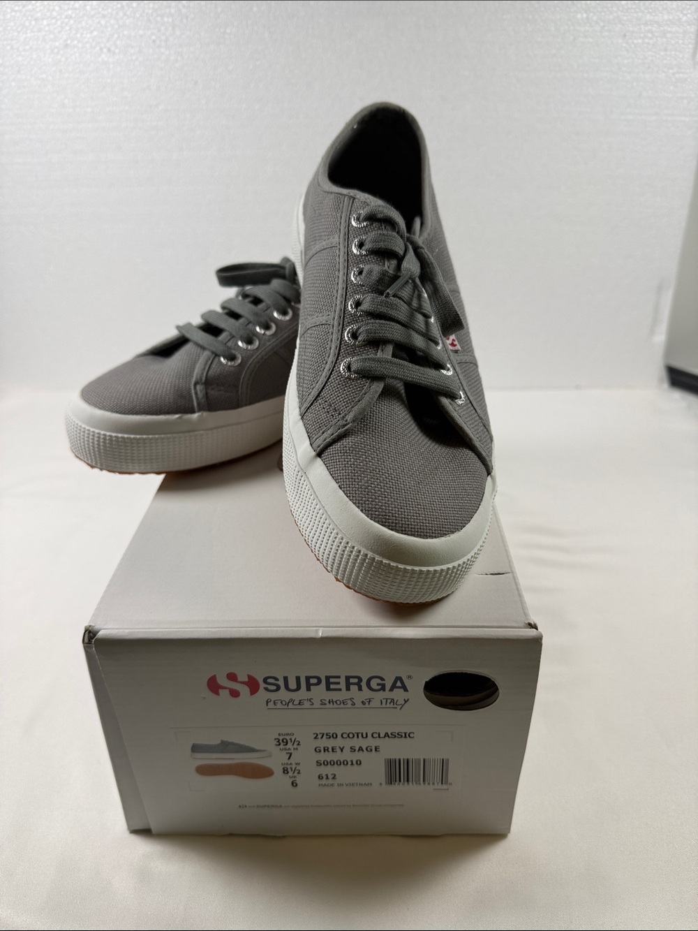 New Superga Sage Grey Canvas Low-Top Sneakers